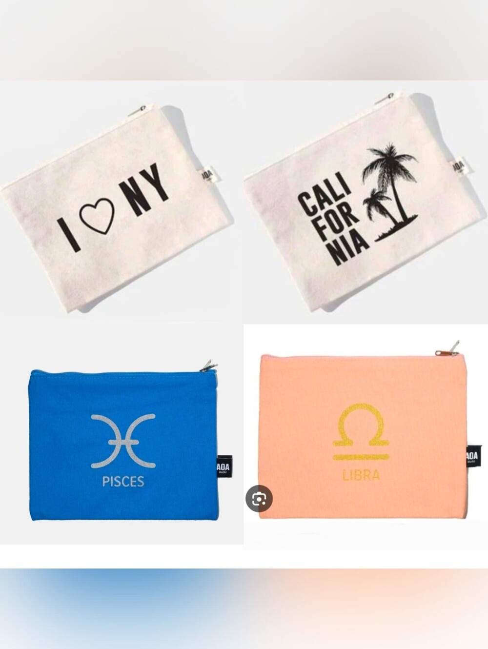 Cosmetic Bag Bundle: Pisces, Libra, NY, California NWT